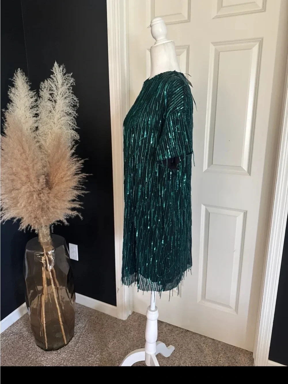 NWT ZARA Sequin Fringed Mini Dress in Green size Medium